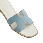 Hermes Blue Denim Oran Flat Sandals - Image 4