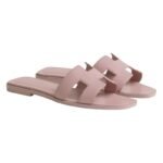 HERMES Box Calfskin Oran Sandals Rose Pale - Image 2