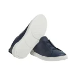 ‘Zegna Navy BLUE DEERSKIN TRIPLE STITCH SNEAKERS - Image 3