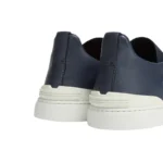 ‘Zegna Navy BLUE DEERSKIN TRIPLE STITCH SNEAKERS - Image 4